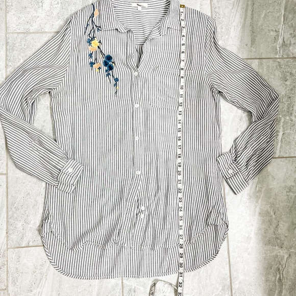 Laju Navy Striped Collared Button Down Floral Embroidery Accent Size Large - Picture 8 of 8